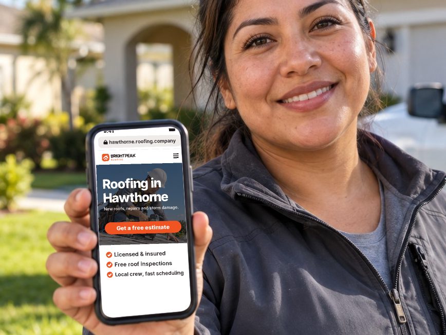 hawthorne.roofing.company open in a phone browser